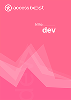 capa do conteúdo programático impresso com fundo rosa e o título trilha dev